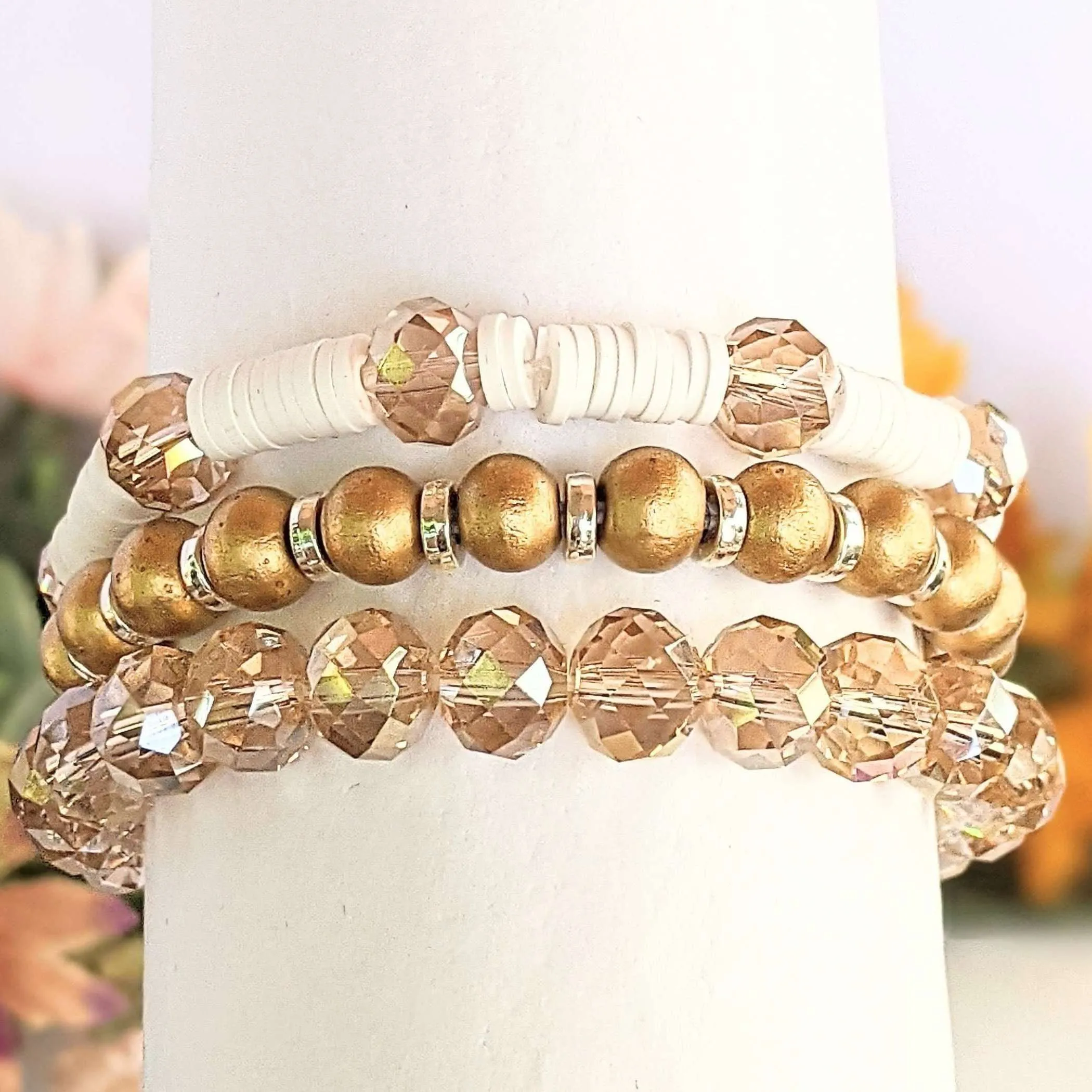 Cream & Crystals Stretch Bracelet Stack