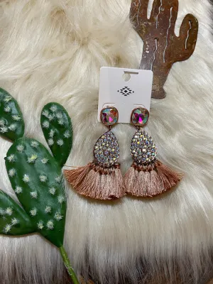 CRISTOBAL COPPERTONE TEARDROP TASSEL FRINGE EARRINGS