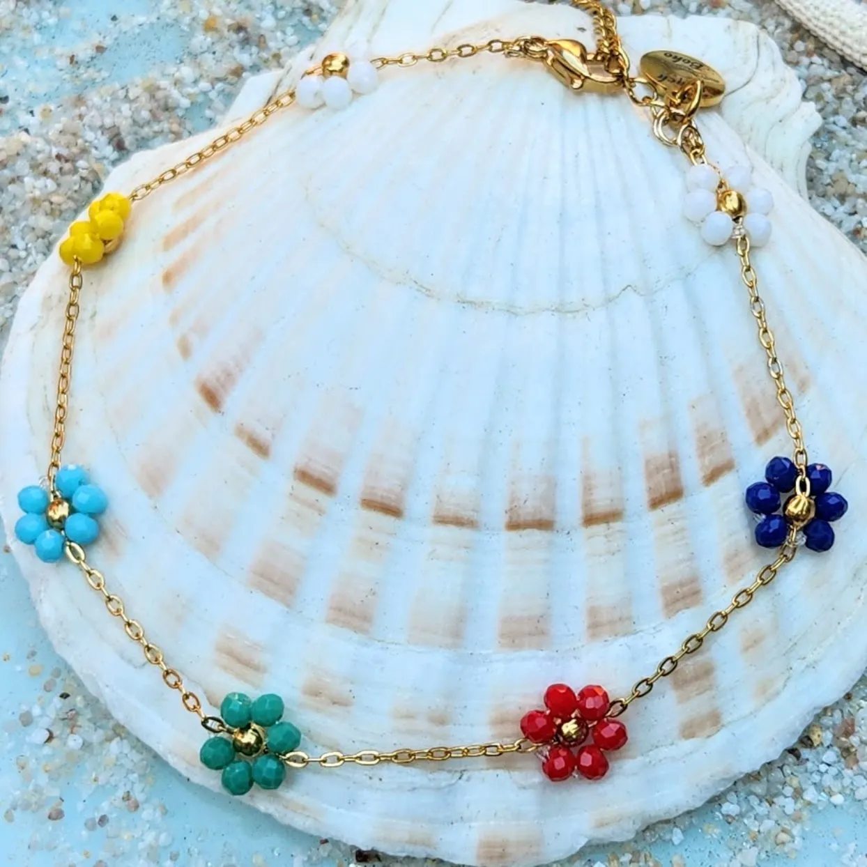 DAISIES IN A ROW  - 18K GOLD RAINBOW WATERPROOF ANKLET