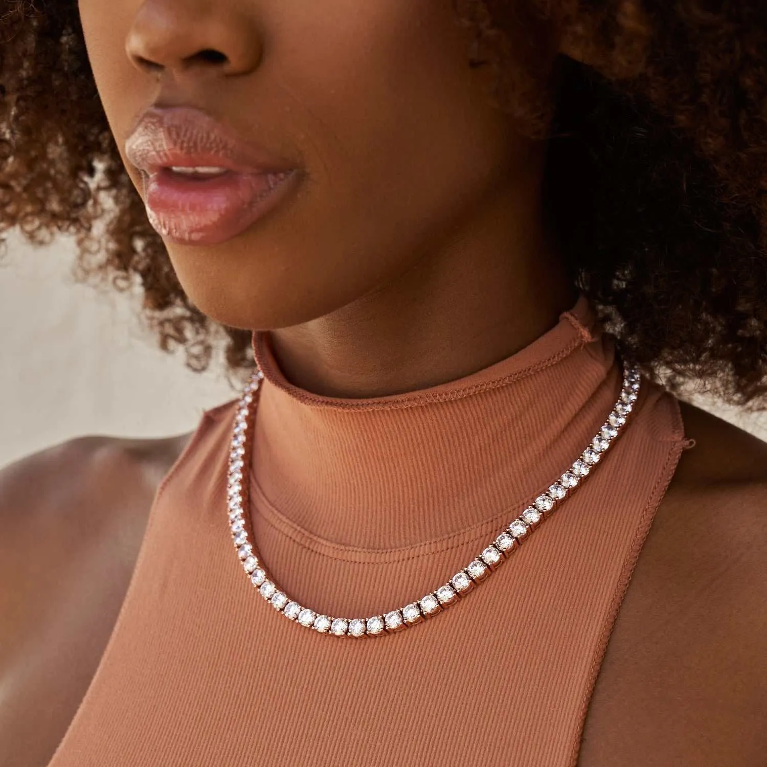 Diamond Tennis Necklace in Rose Gold- 5mm