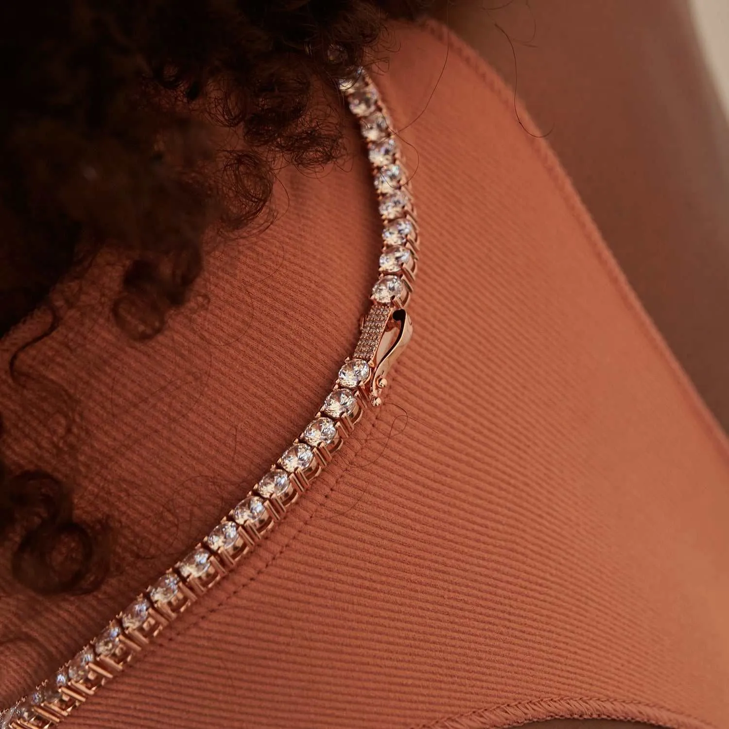 Diamond Tennis Necklace in Rose Gold- 5mm