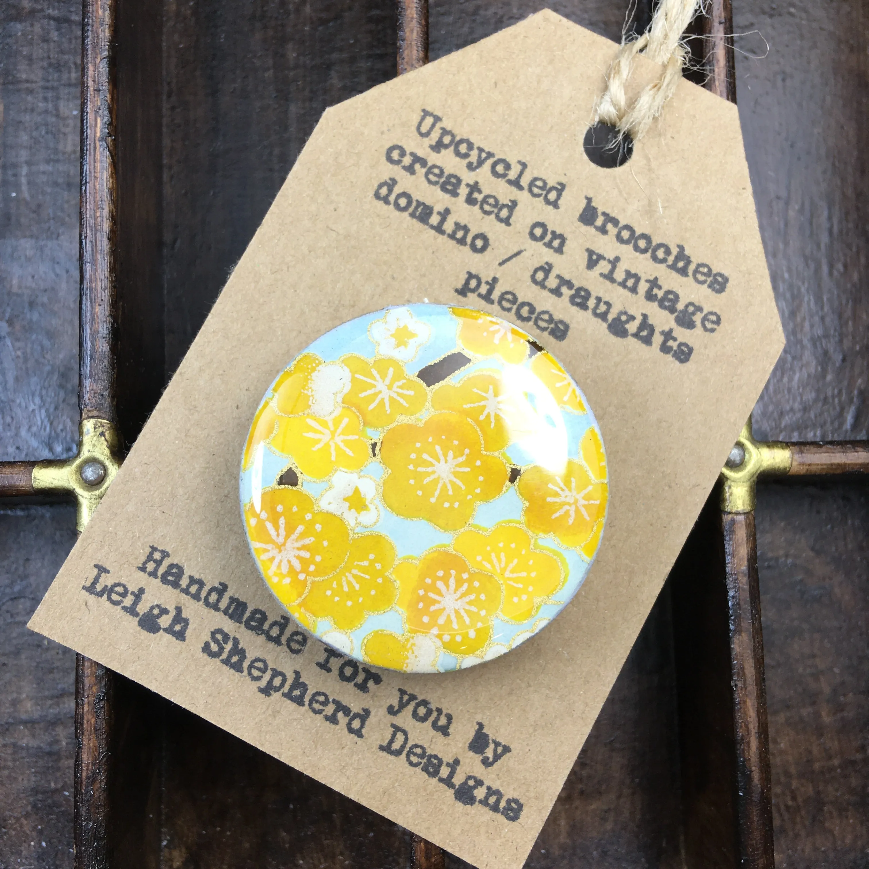 Draughts Piece Brooch - Sakura Yellow