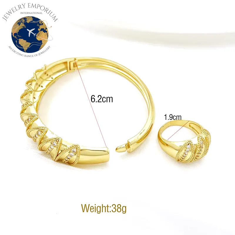 Elegant 24K Gold Plated African Bangle and Ring Set for Women with Sparkling Rhinestones - Exquisite Dubai Fashion Jewelry