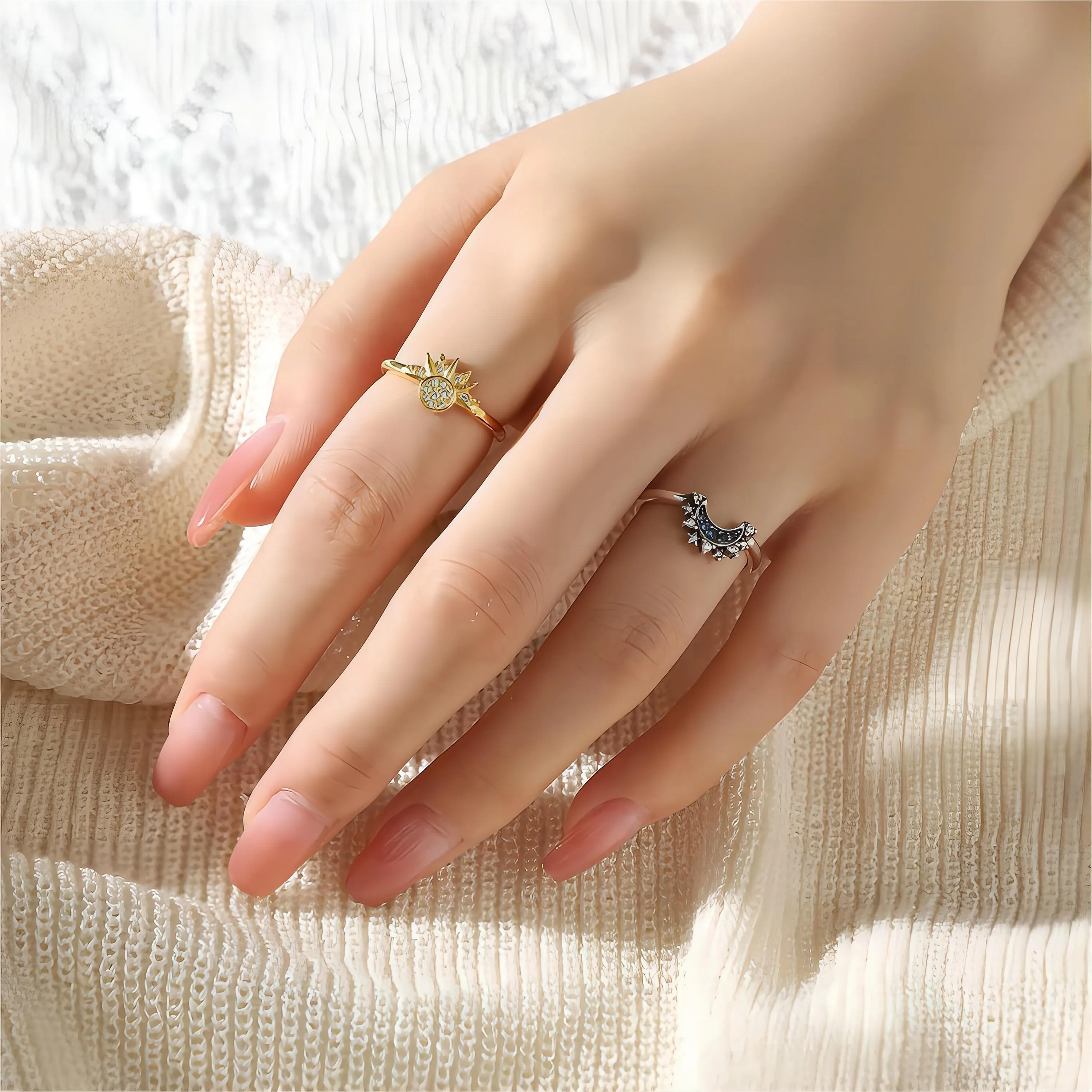 Elegant Sun And Moon Stackable Ring