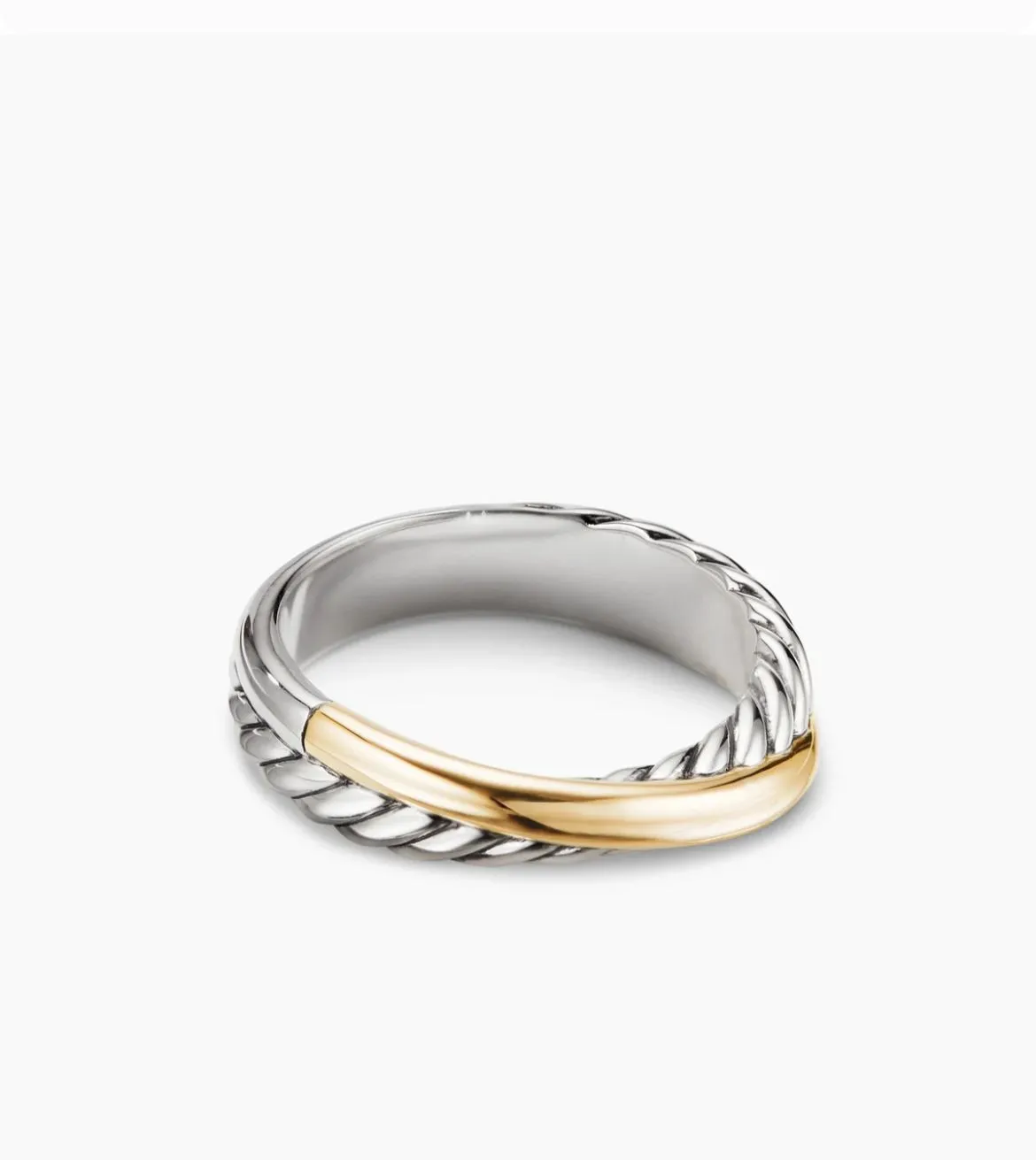 Elegant Two-Tone Twisted Cable Ring in 925 Silver and Gold