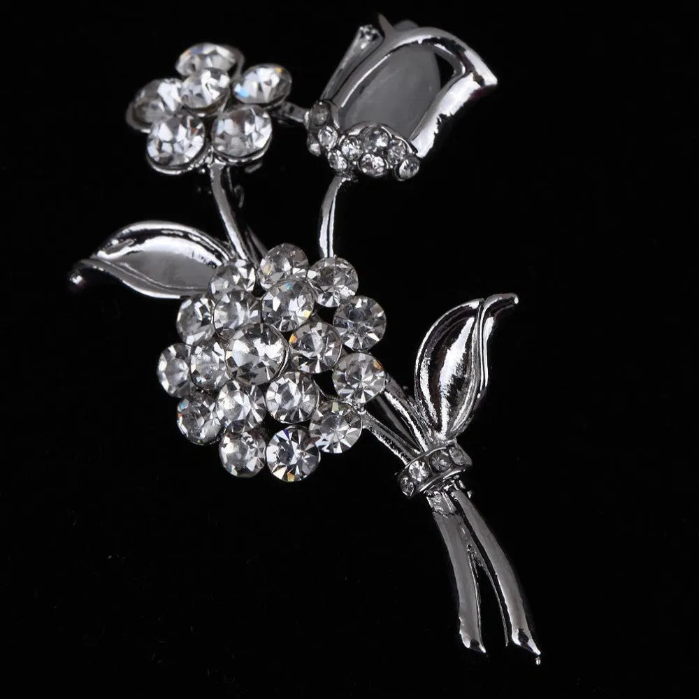 Fashion and Fine Jewelry Silver Plated Rose Flower Shaped Curve Full Shining Brooches for Women