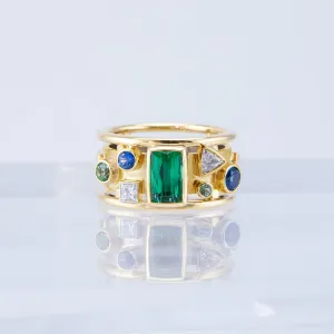 Fashion Jewelry Geometric Colorful Zircon Ring for Women in Gold Color