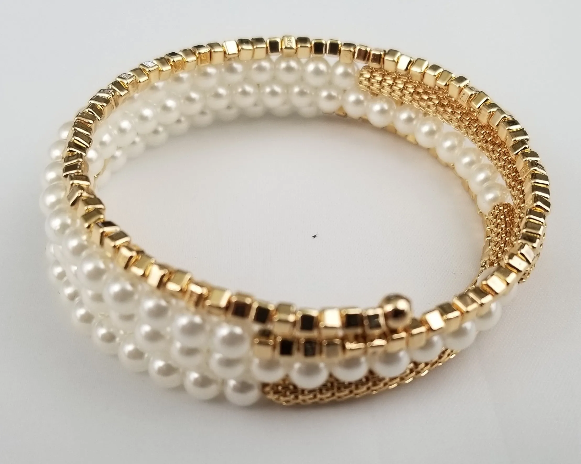 Faux pearl and beaded and box chain bracelet