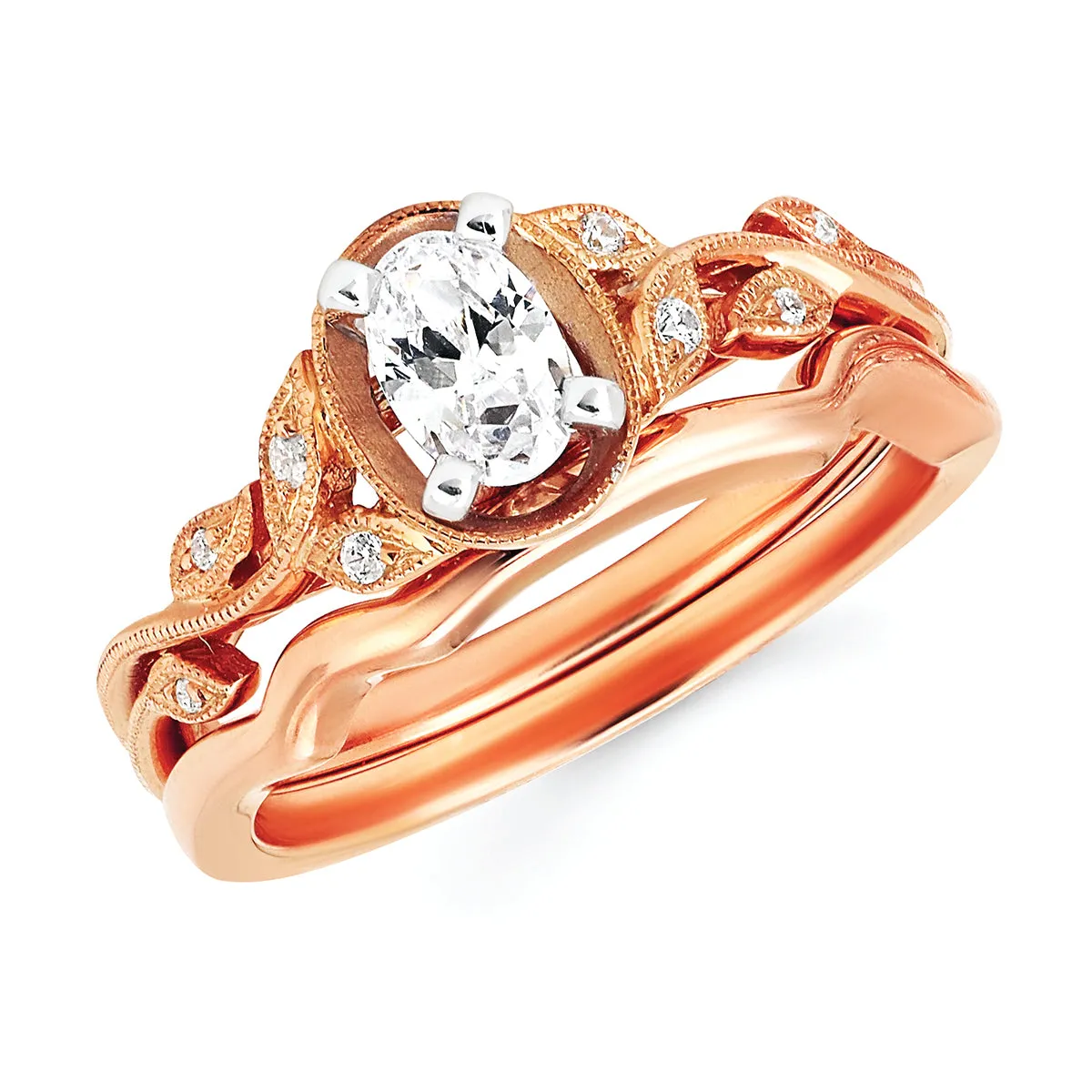 Forever Elegant&trade; 0.05 Ctw. Diamond Semi Mount shown with 1/2 Ct. Oval Center Diamond in 14K Gold