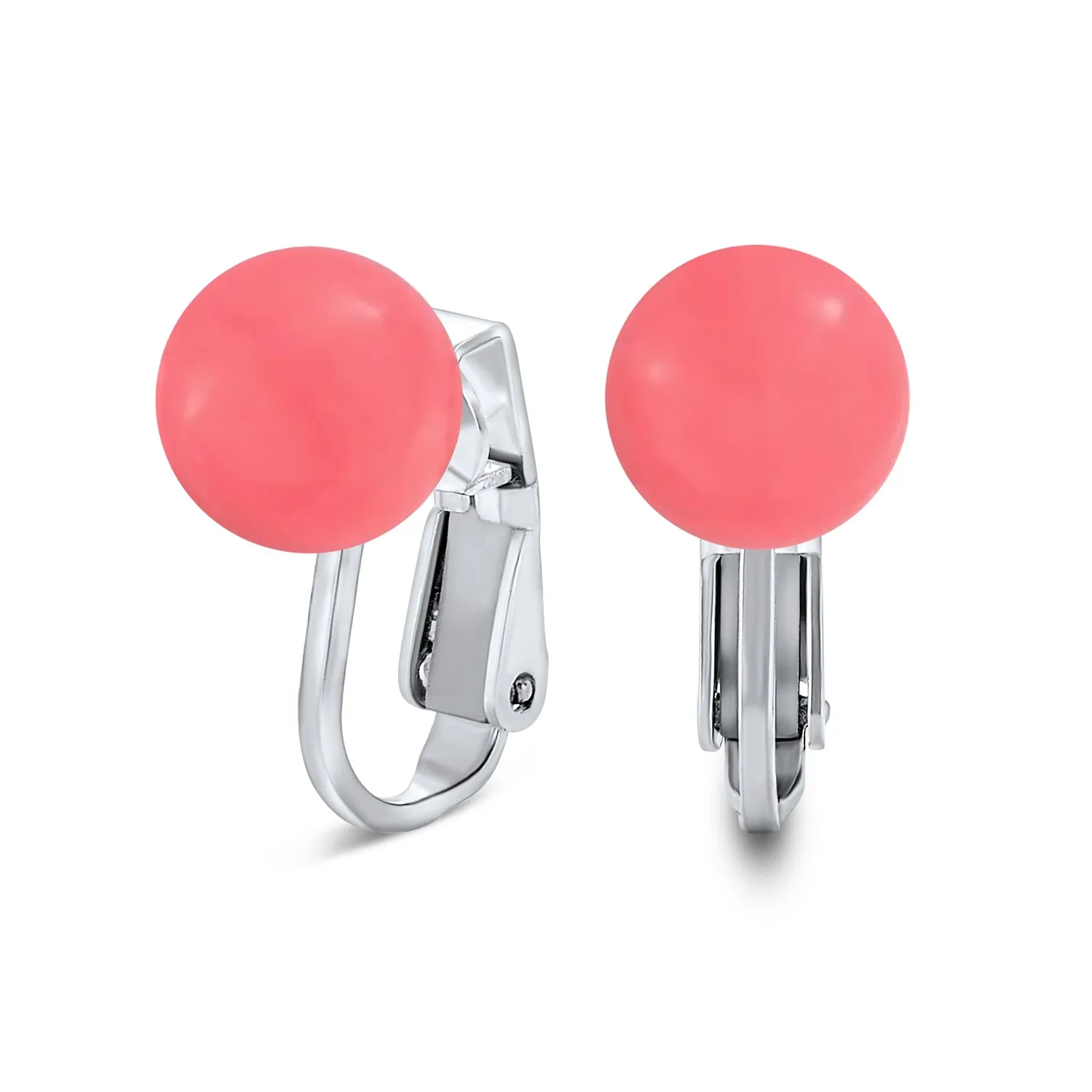 Gemstone Ball Clip On Earrings .925 Sterling Silver