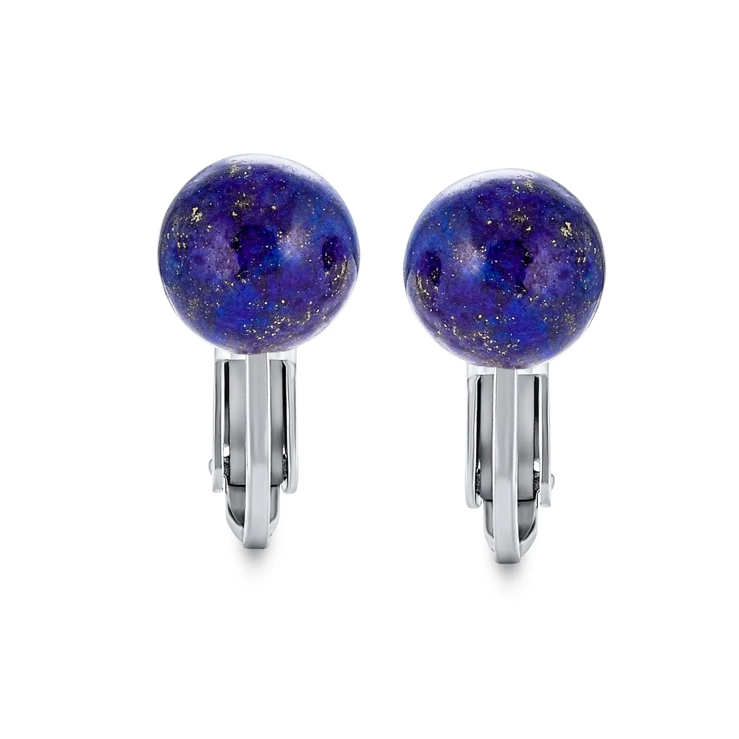 Gemstone Ball Clip On Earrings .925 Sterling Silver