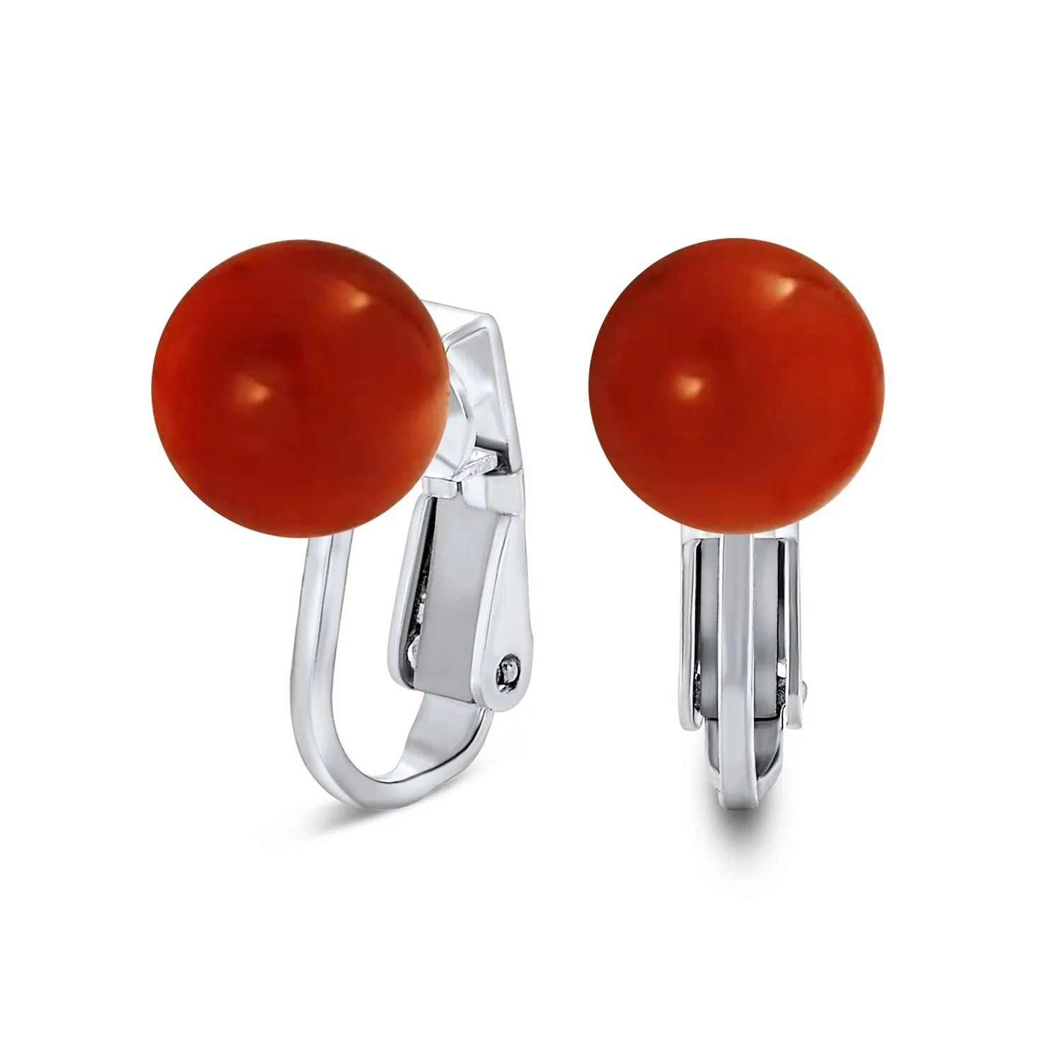 Gemstone Ball Clip On Earrings .925 Sterling Silver