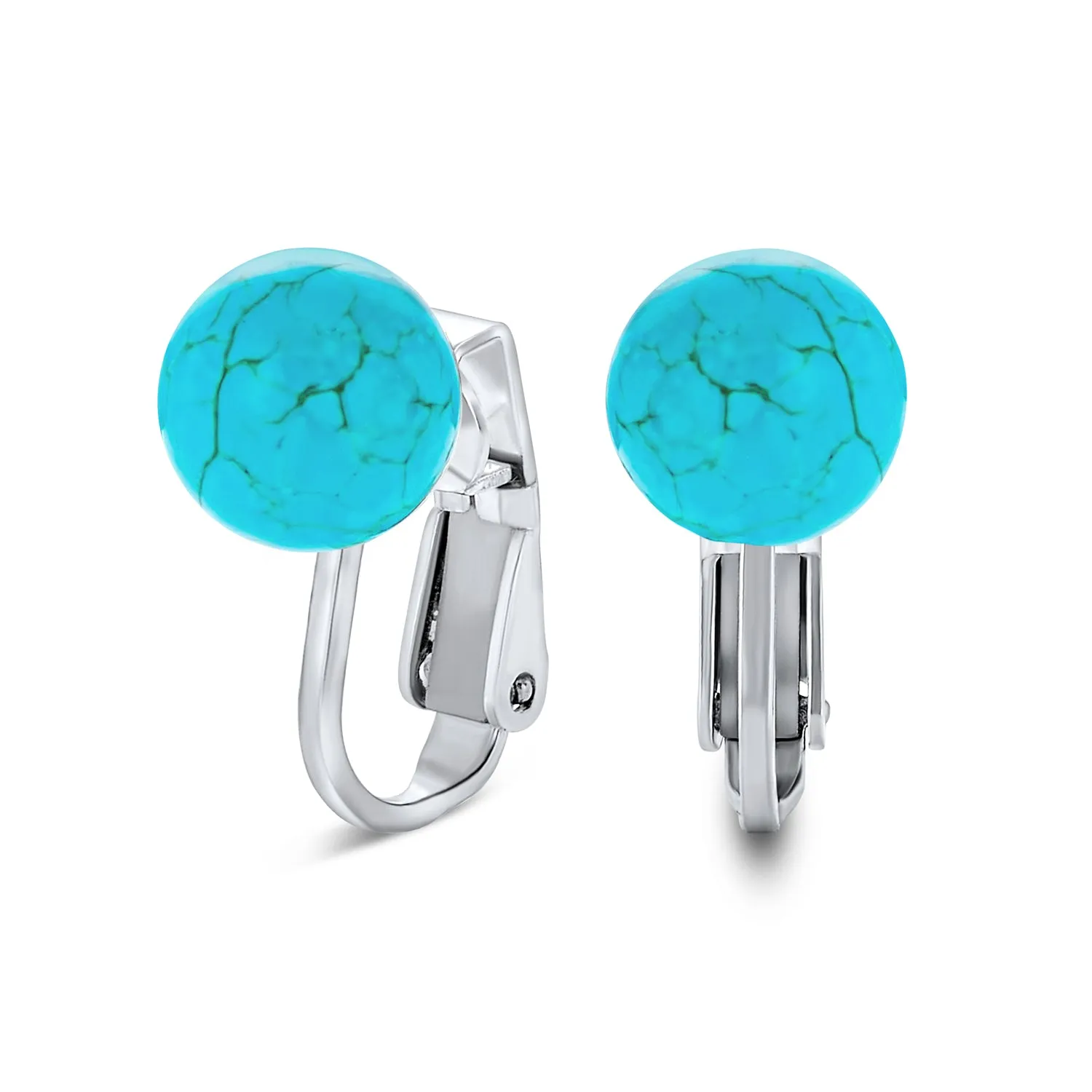 Gemstone Ball Clip On Earrings .925 Sterling Silver