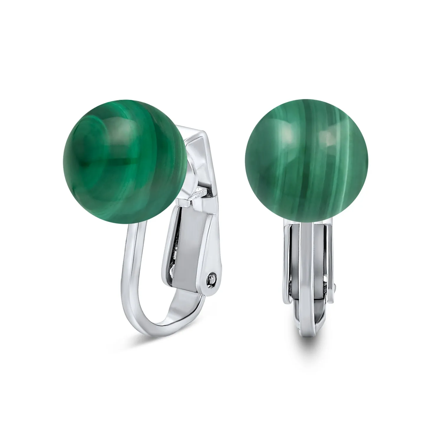 Gemstone Ball Clip On Earrings .925 Sterling Silver