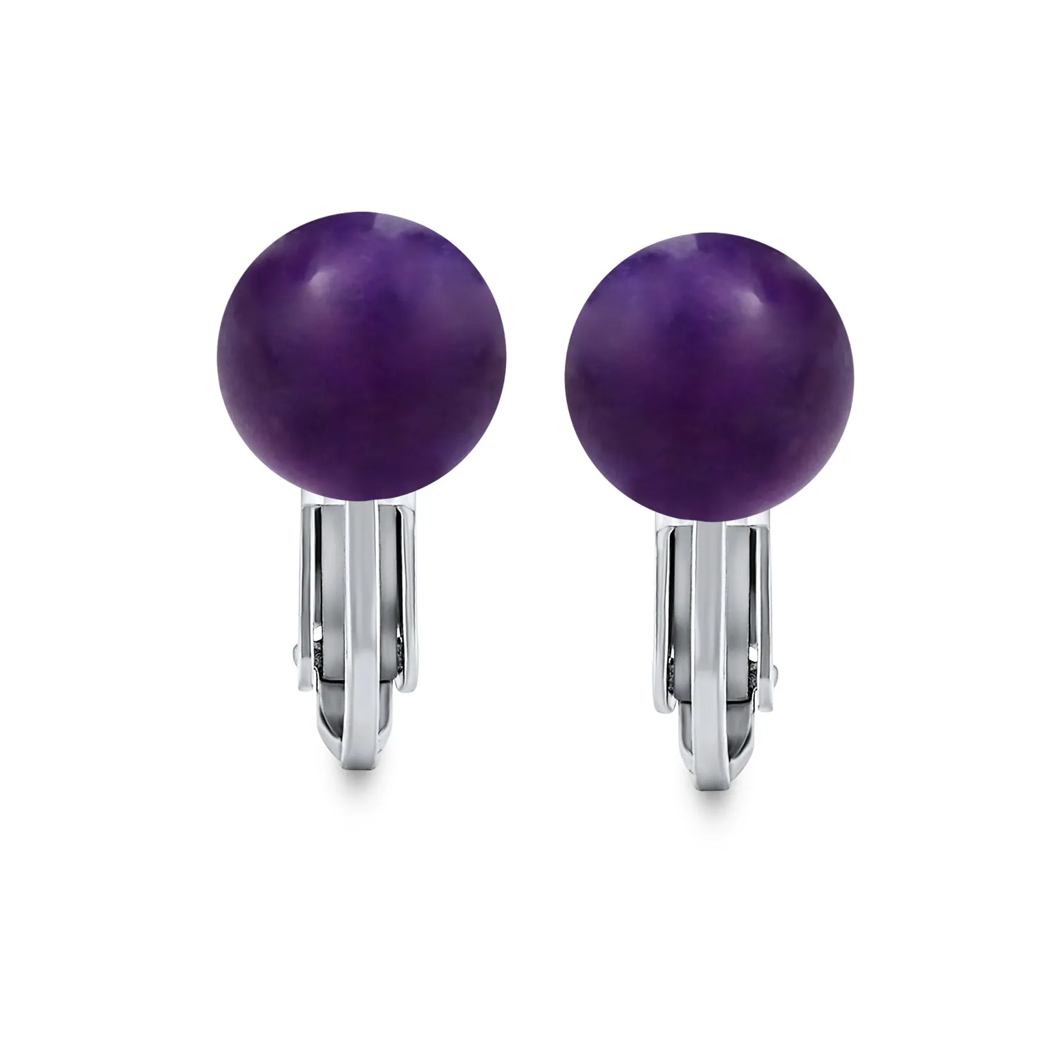 Gemstone Ball Clip On Earrings .925 Sterling Silver