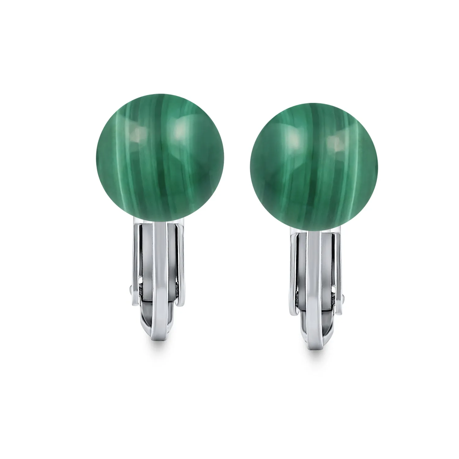 Gemstone Ball Clip On Earrings .925 Sterling Silver