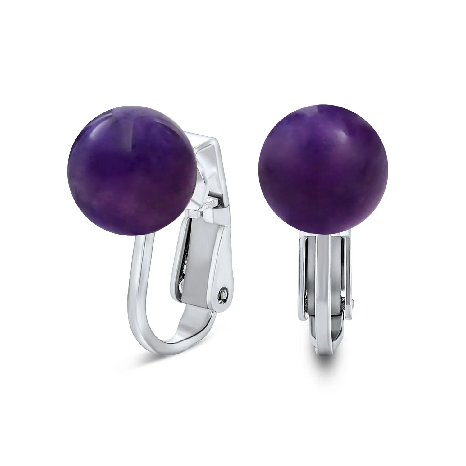 Gemstone Ball Clip On Earrings .925 Sterling Silver