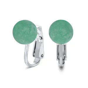 Gemstone Ball Clip On Earrings .925 Sterling Silver