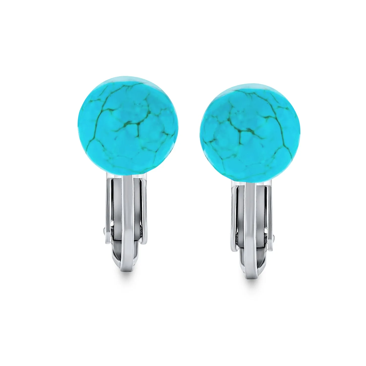 Gemstone Ball Clip On Earrings .925 Sterling Silver