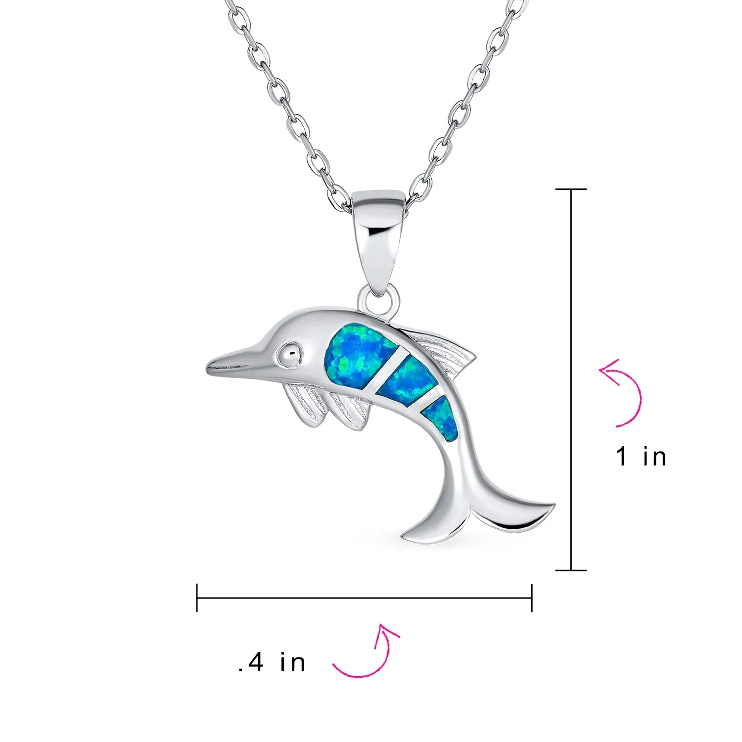 Gemstone Blue Opal Dolphin Pendant Necklace in Sterling Silver - Nautical Ocean Theme