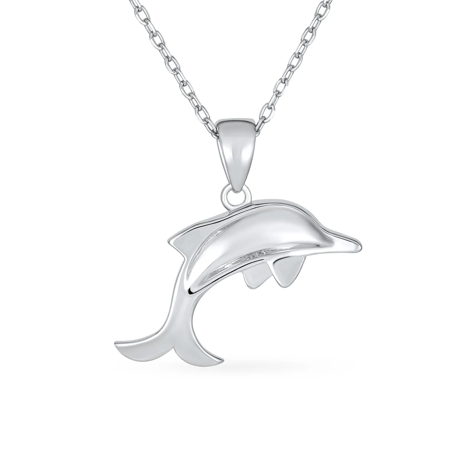 Gemstone Blue Opal Dolphin Pendant Necklace in Sterling Silver - Nautical Ocean Theme