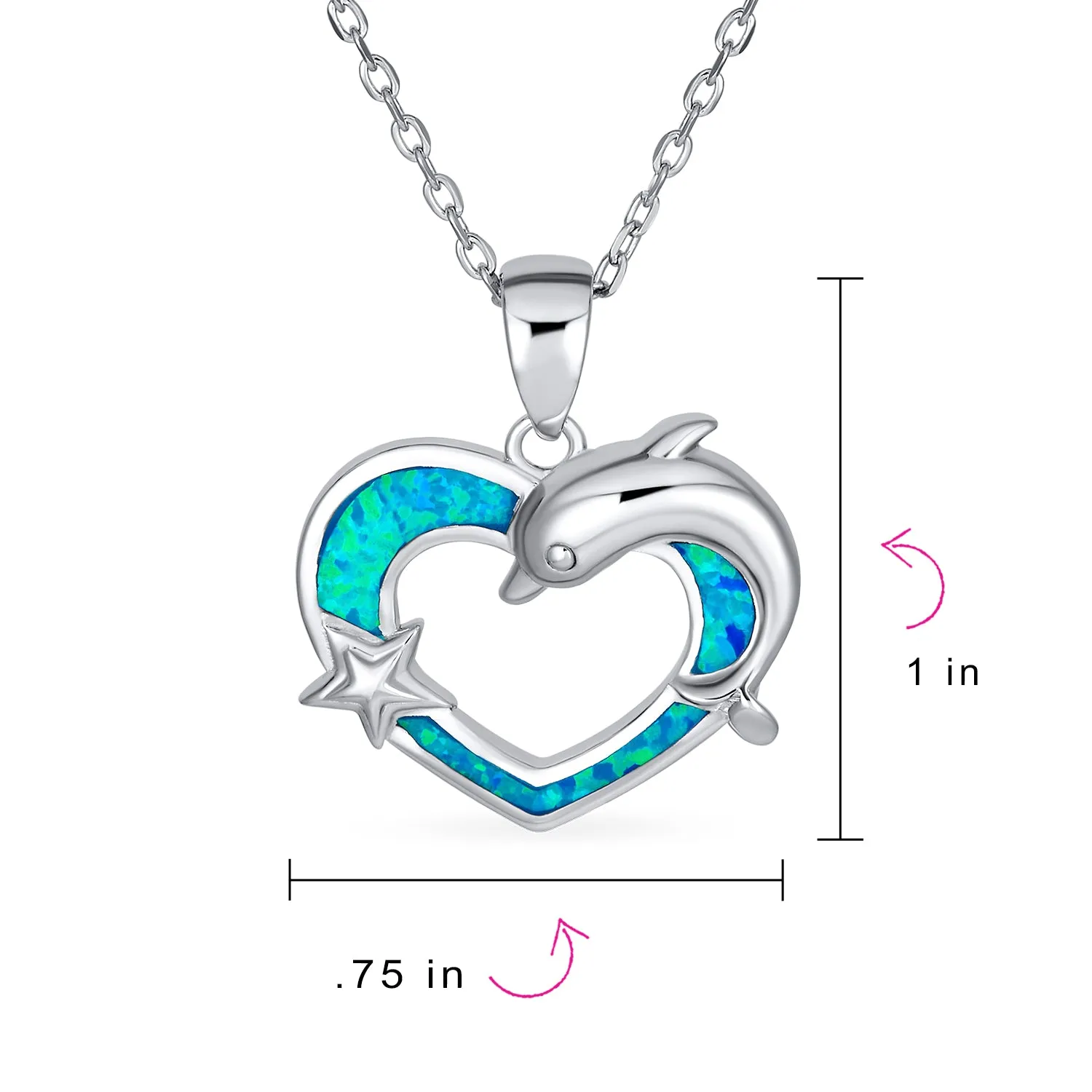 Gemstone Blue Opal Starfish Heart Pendant Necklace in Sterling Silver