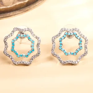 Glamorous Rodhium Plated Turquoise and White Studded Earring For Women