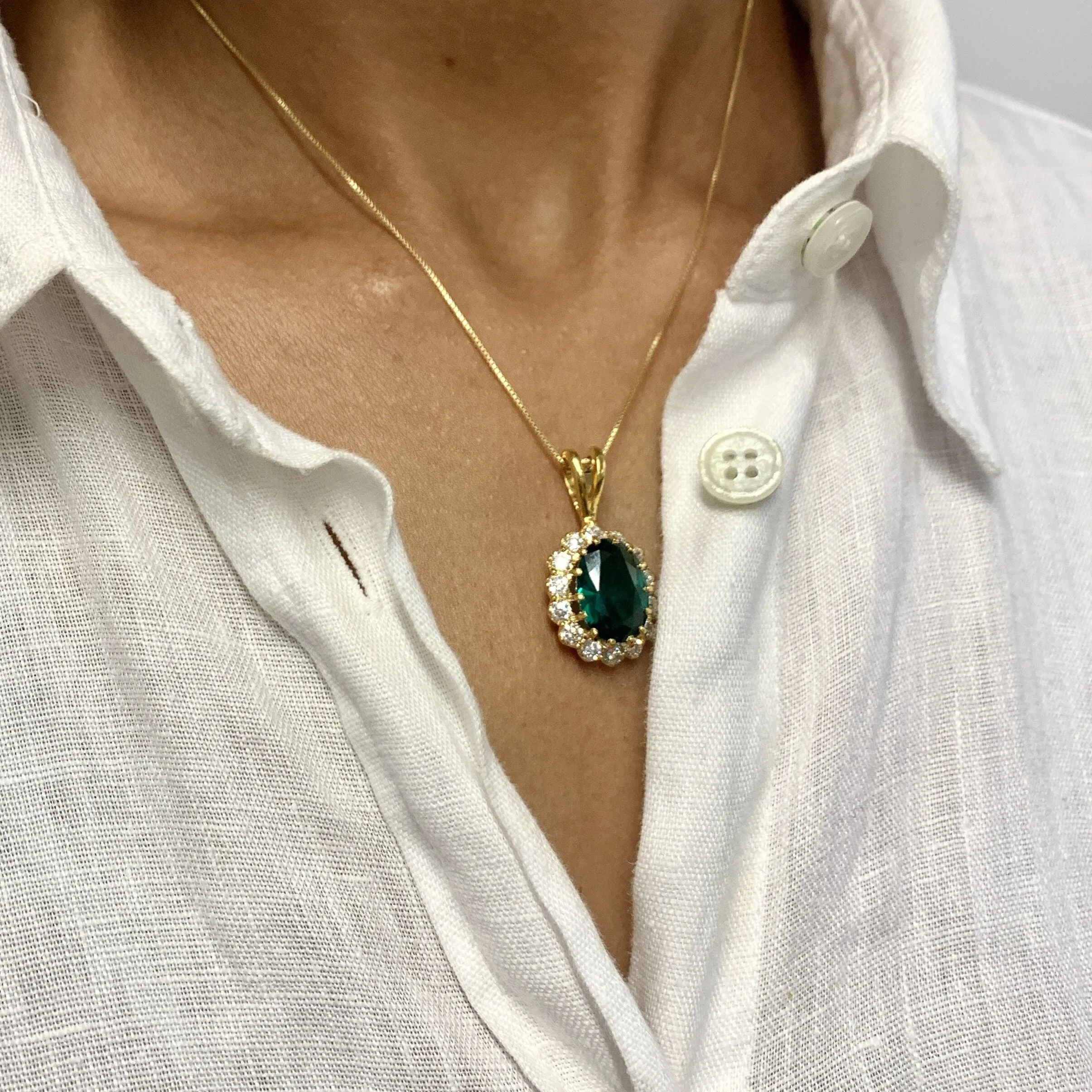 Gold Emerald Pendant - Antique Emerald Necklace, Victorian Gold Pendant