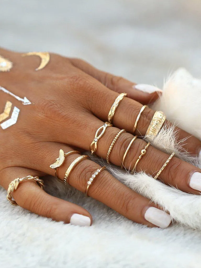 Gold Plated Embellished Ring Set