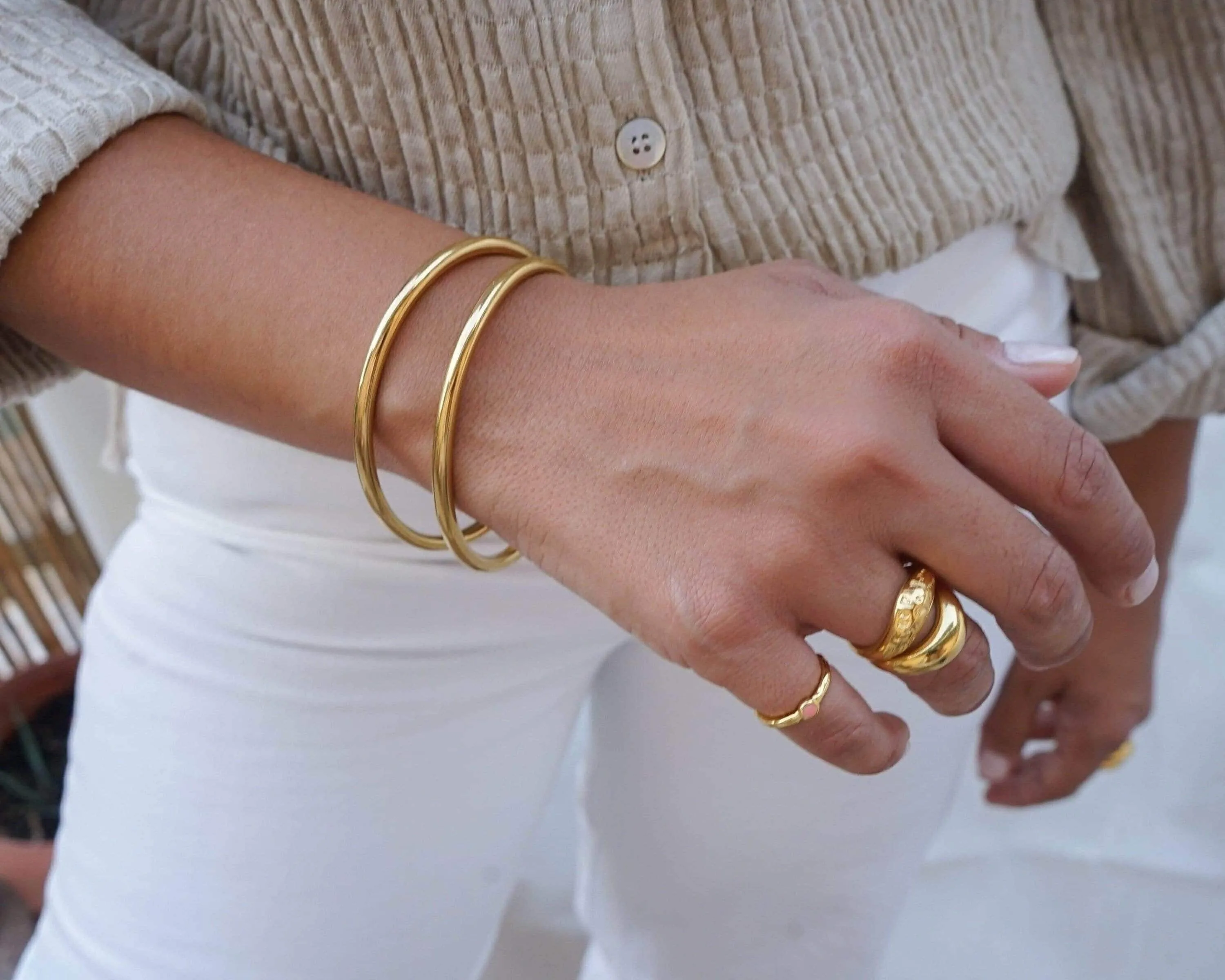 Gold Shiny Thick Round Bangle Cuff