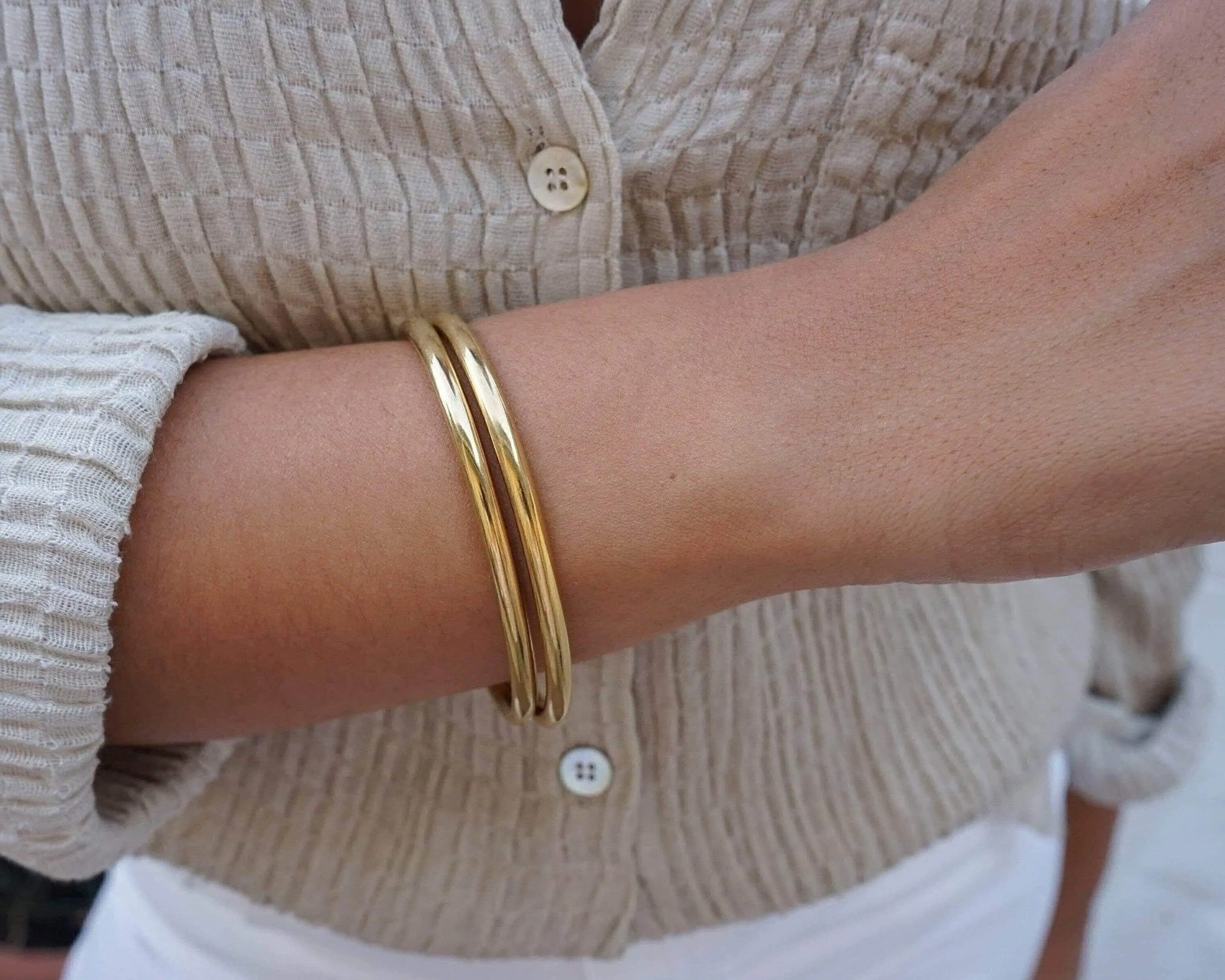 Gold Shiny Thick Round Bangle Cuff