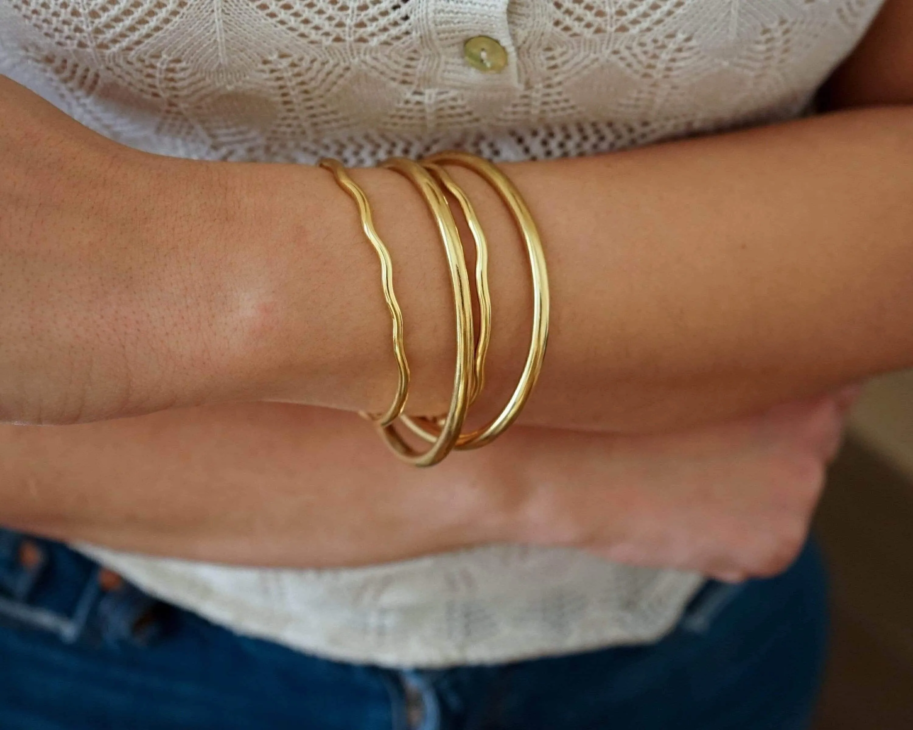 Gold Shiny Thick Round Bangle Cuff