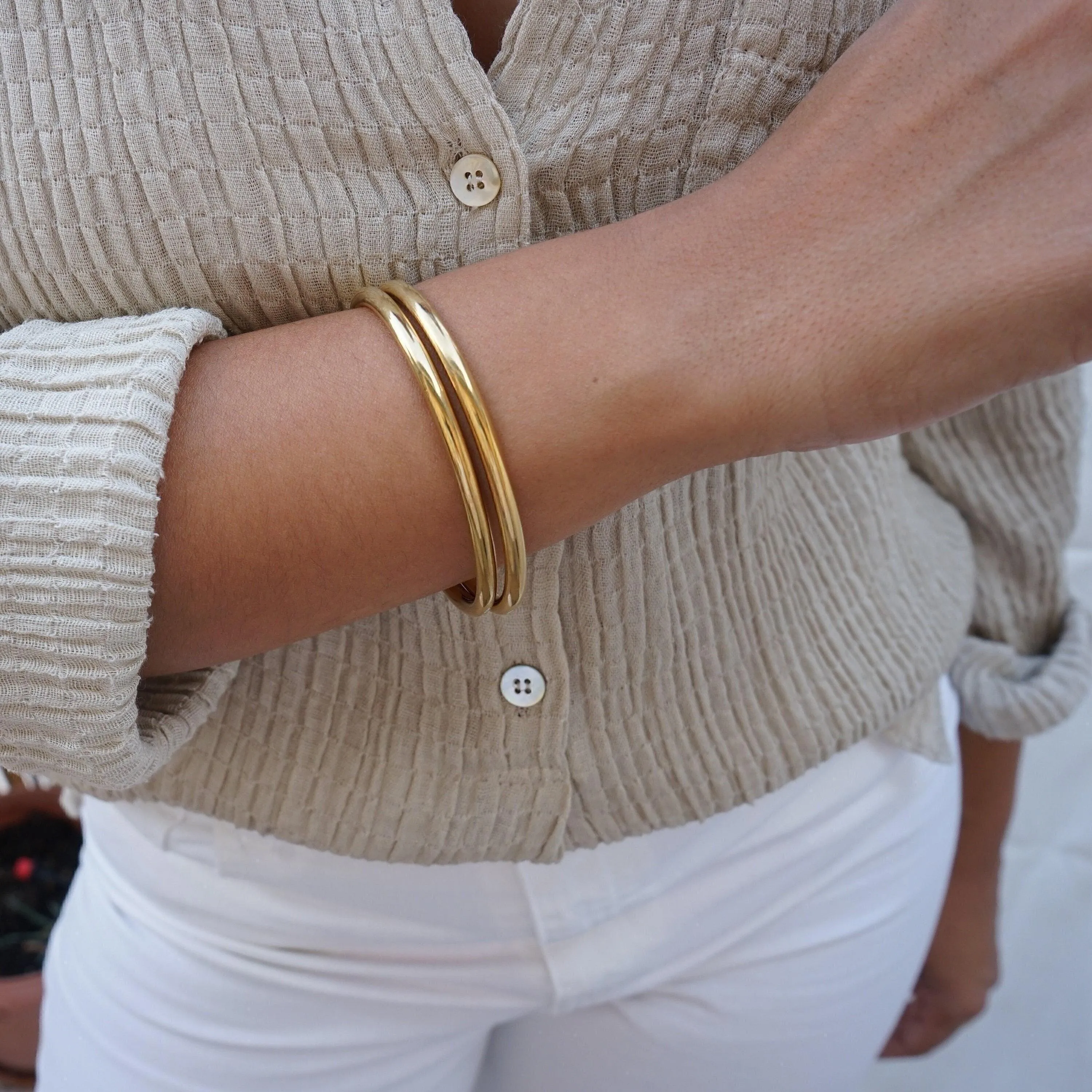 Gold Shiny Thick Round Bangle Cuff