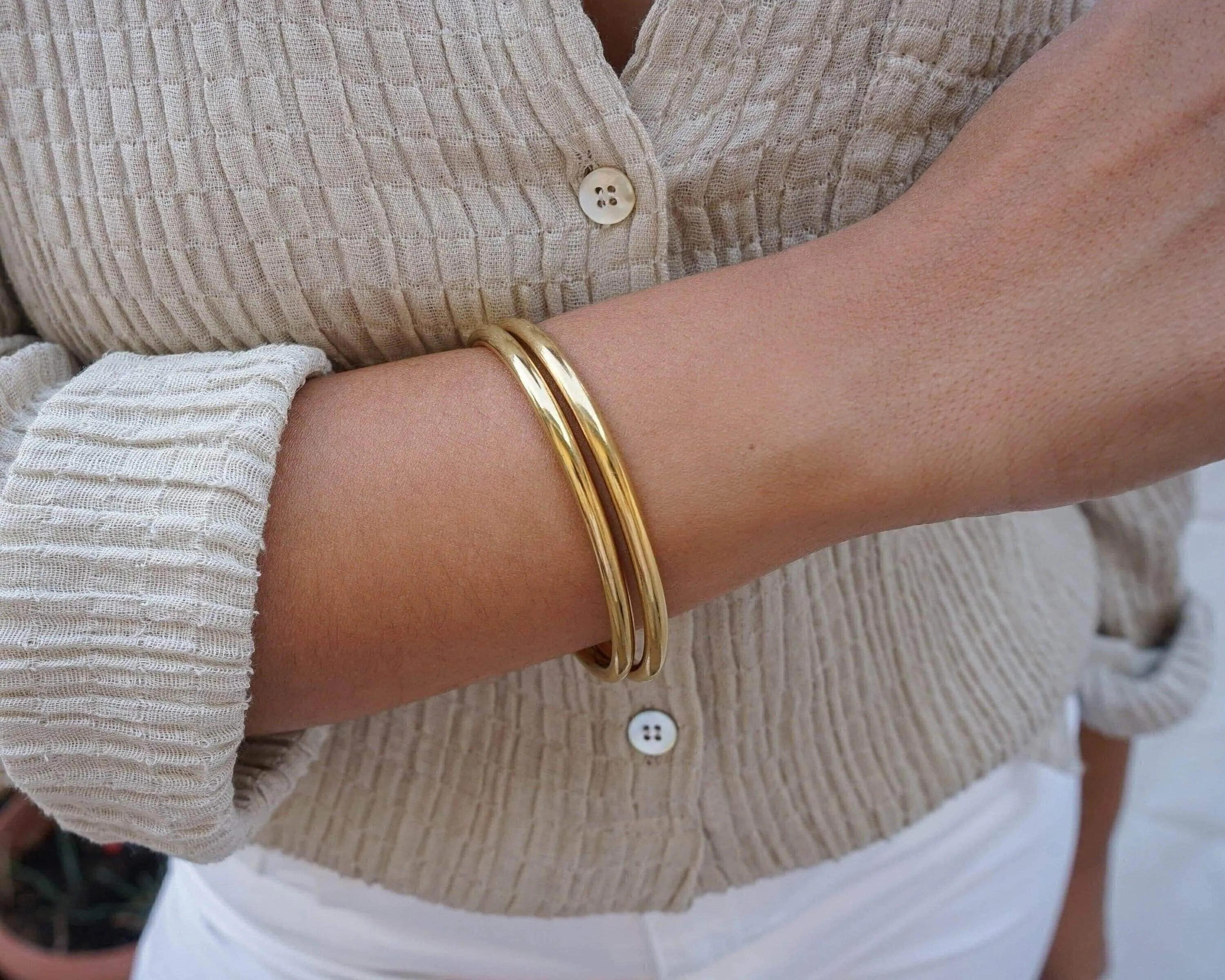 Gold Shiny Thick Round Bangle Cuff