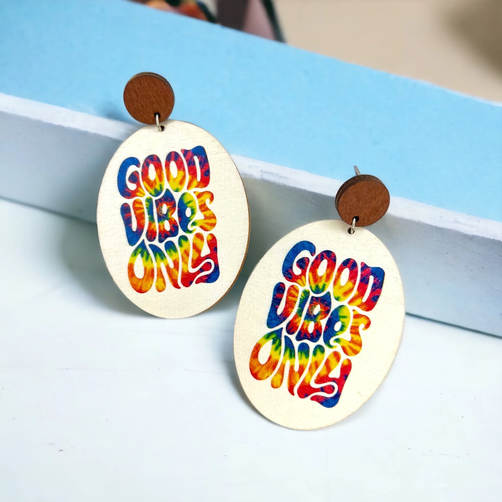 Good Vibes Earrings - Peace Earrings, Tye Die Earrings, Good Vibes Only, Positive Message, Encouraging Earrings