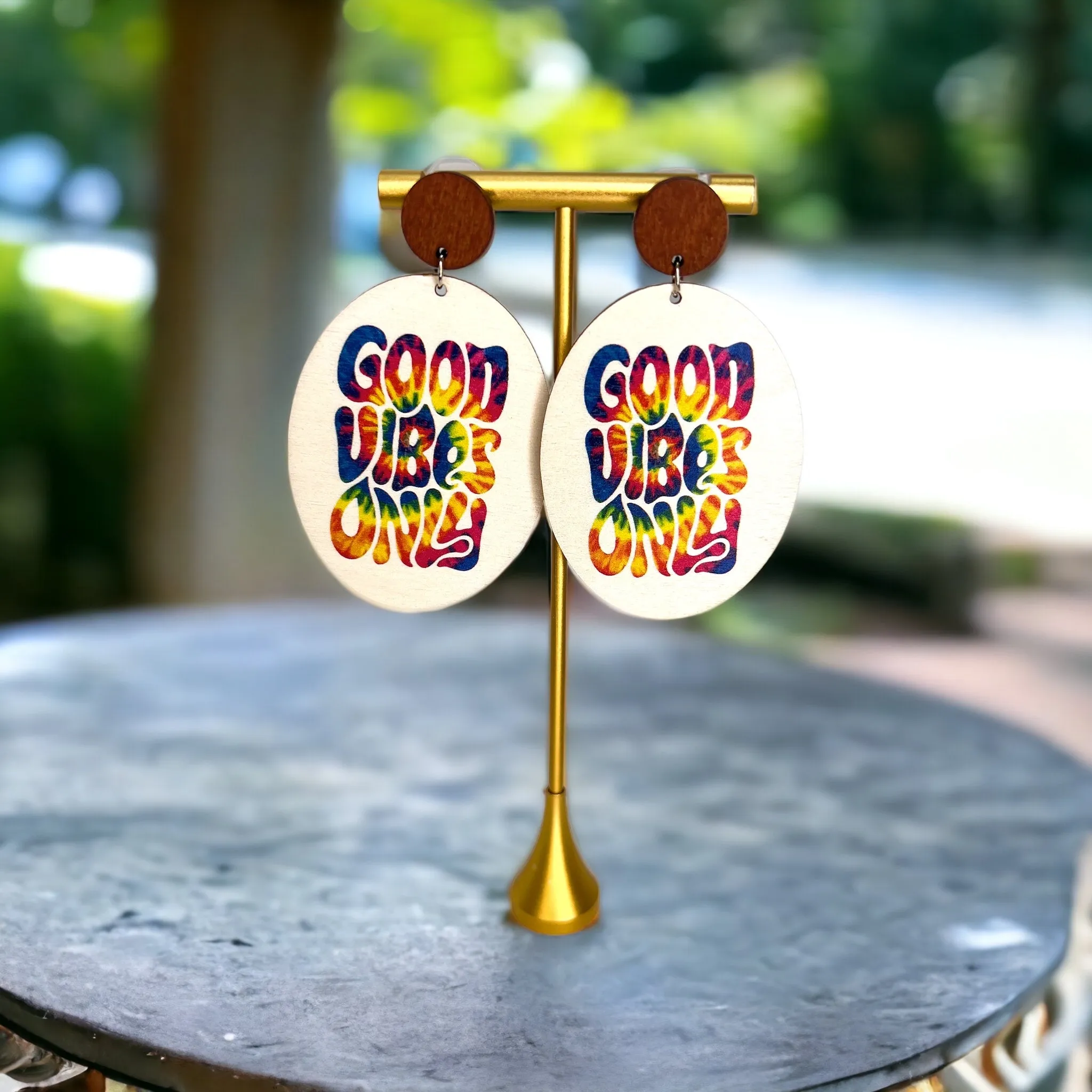 Good Vibes Earrings - Peace Earrings, Tye Die Earrings, Good Vibes Only, Positive Message, Encouraging Earrings