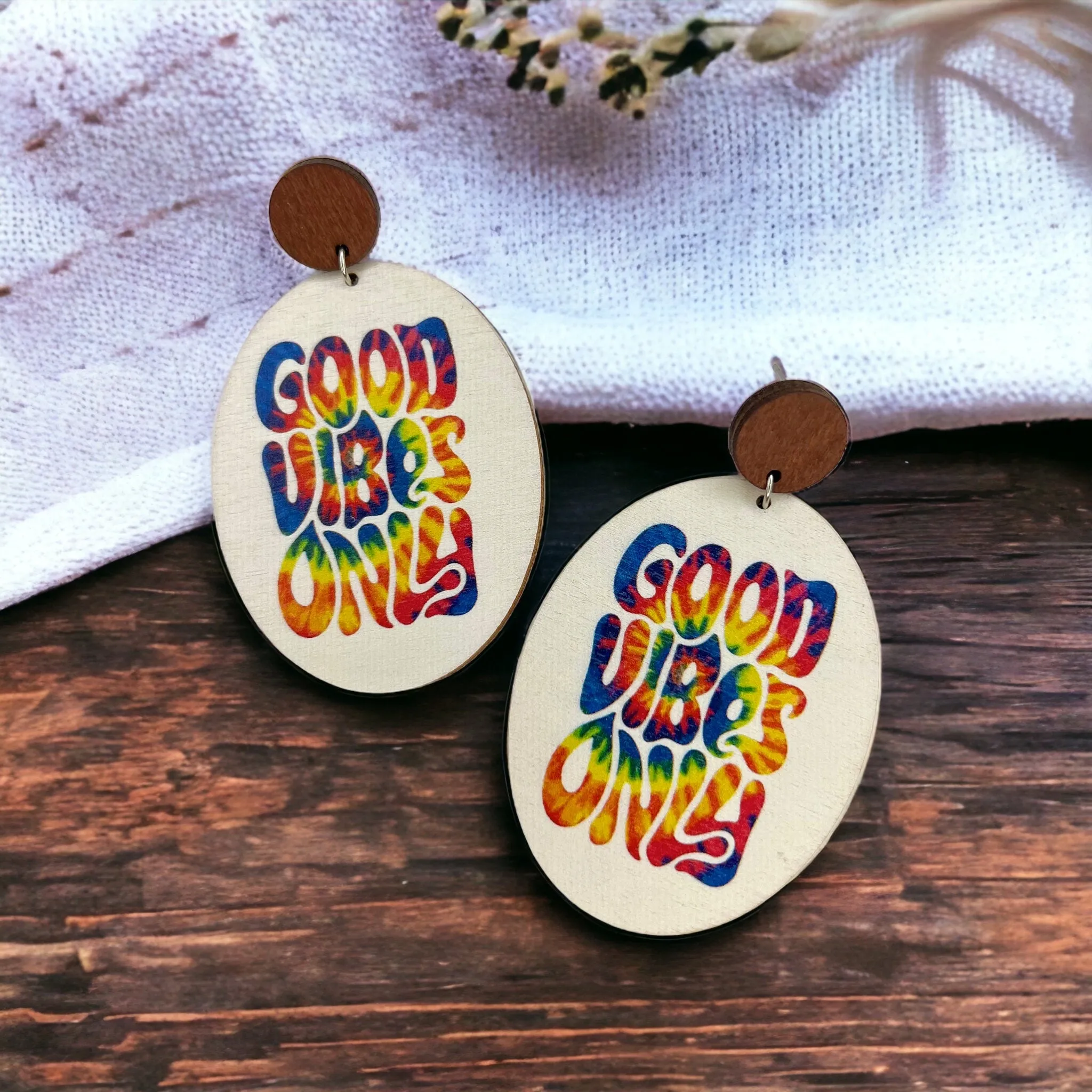 Good Vibes Earrings - Peace Earrings, Tye Die Earrings, Good Vibes Only, Positive Message, Encouraging Earrings