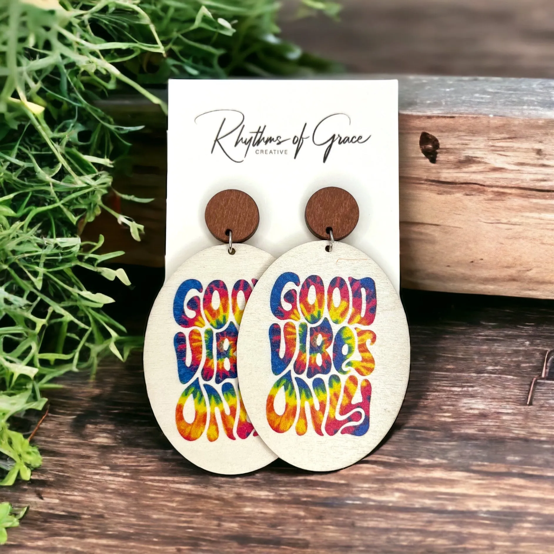 Good Vibes Earrings - Peace Earrings, Tye Die Earrings, Good Vibes Only, Positive Message, Encouraging Earrings