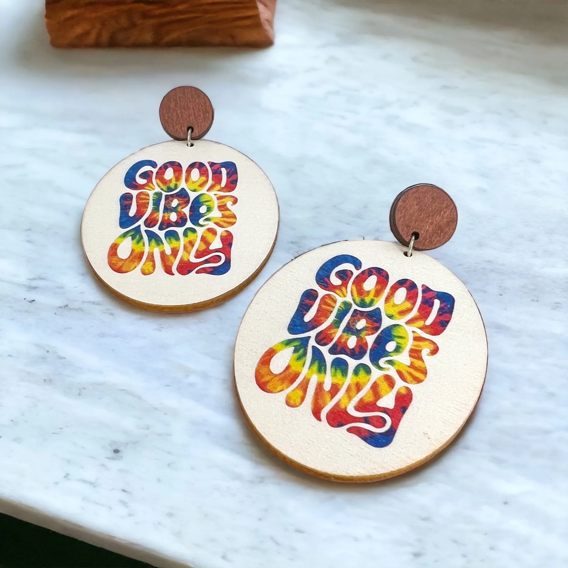 Good Vibes Earrings - Peace Earrings, Tye Die Earrings, Good Vibes Only, Positive Message, Encouraging Earrings