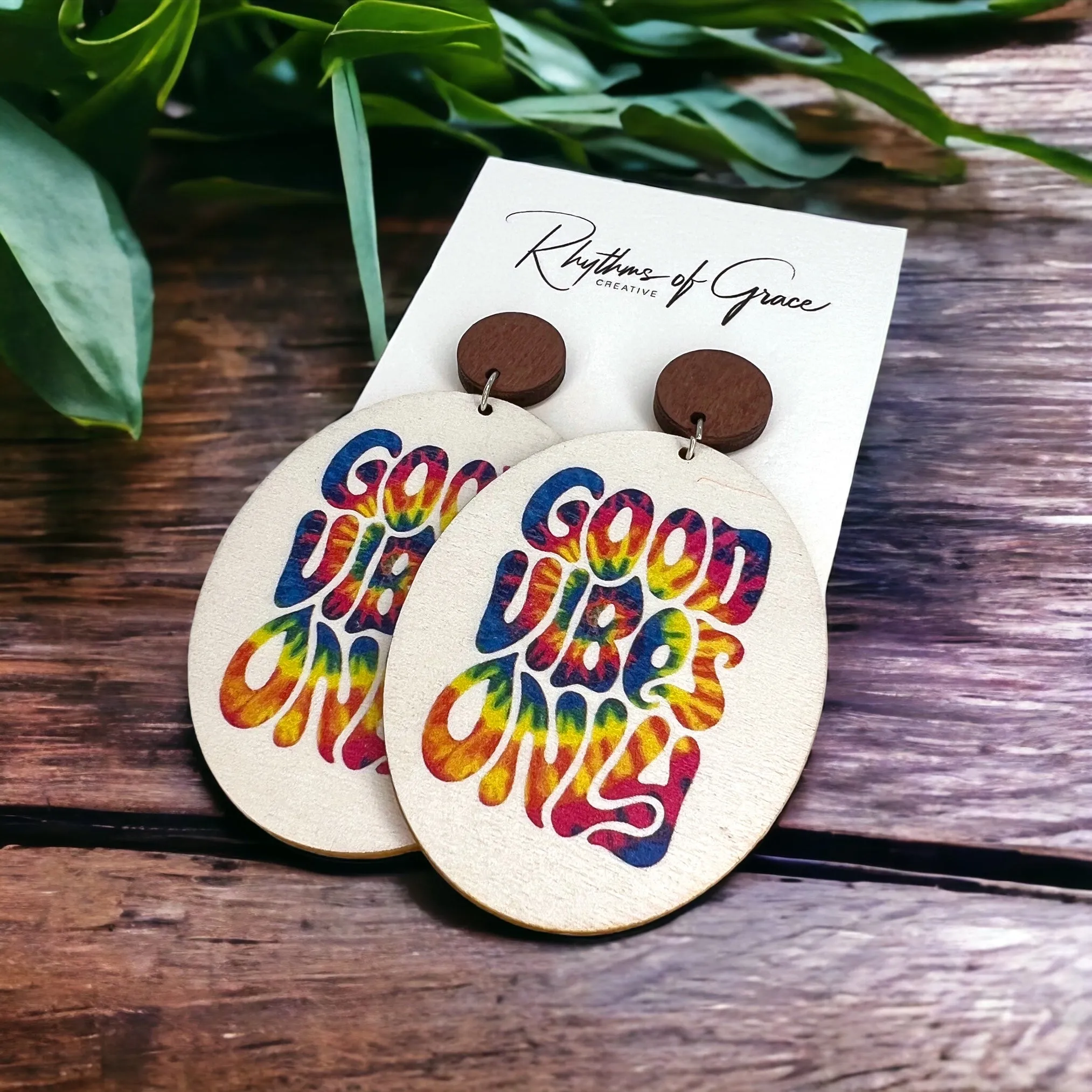 Good Vibes Earrings - Peace Earrings, Tye Die Earrings, Good Vibes Only, Positive Message, Encouraging Earrings