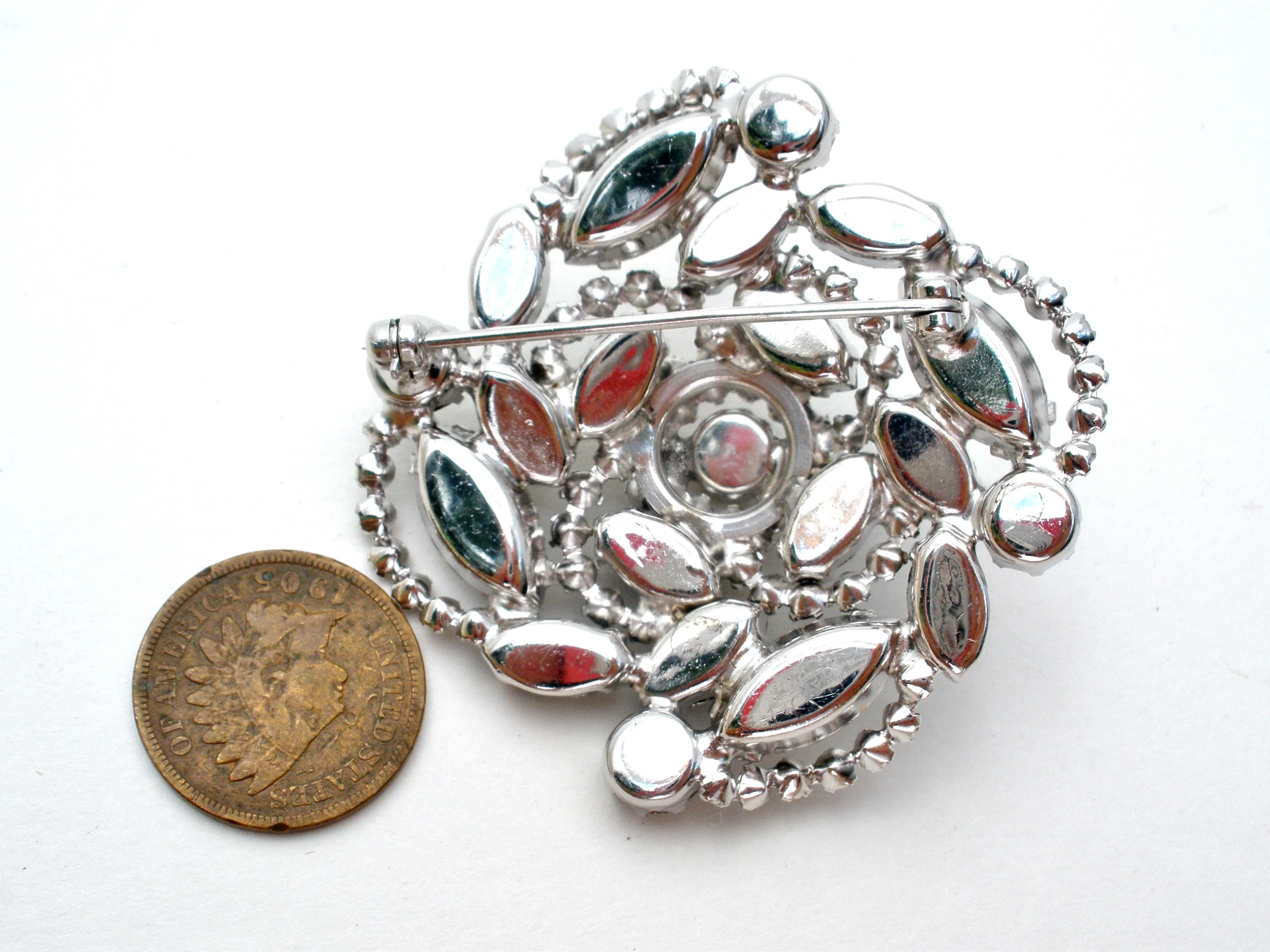 Gray & Clear Rhinestone Brooch Pin Vintage