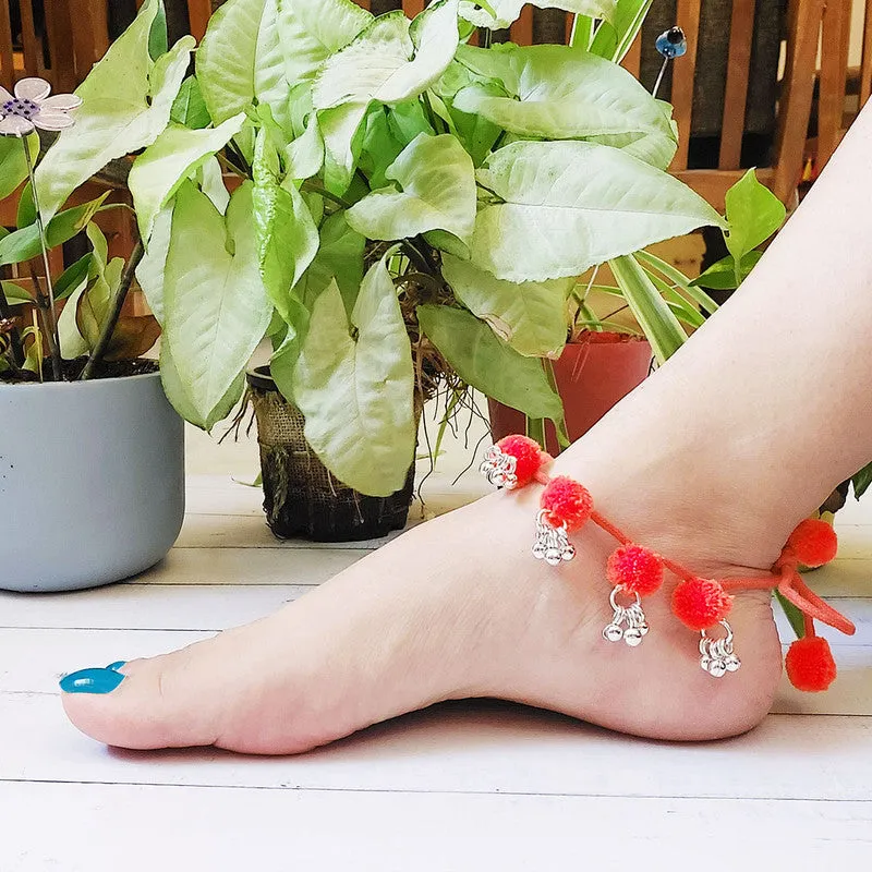 Handmade Anklet for Women | Orange | Ghungroos