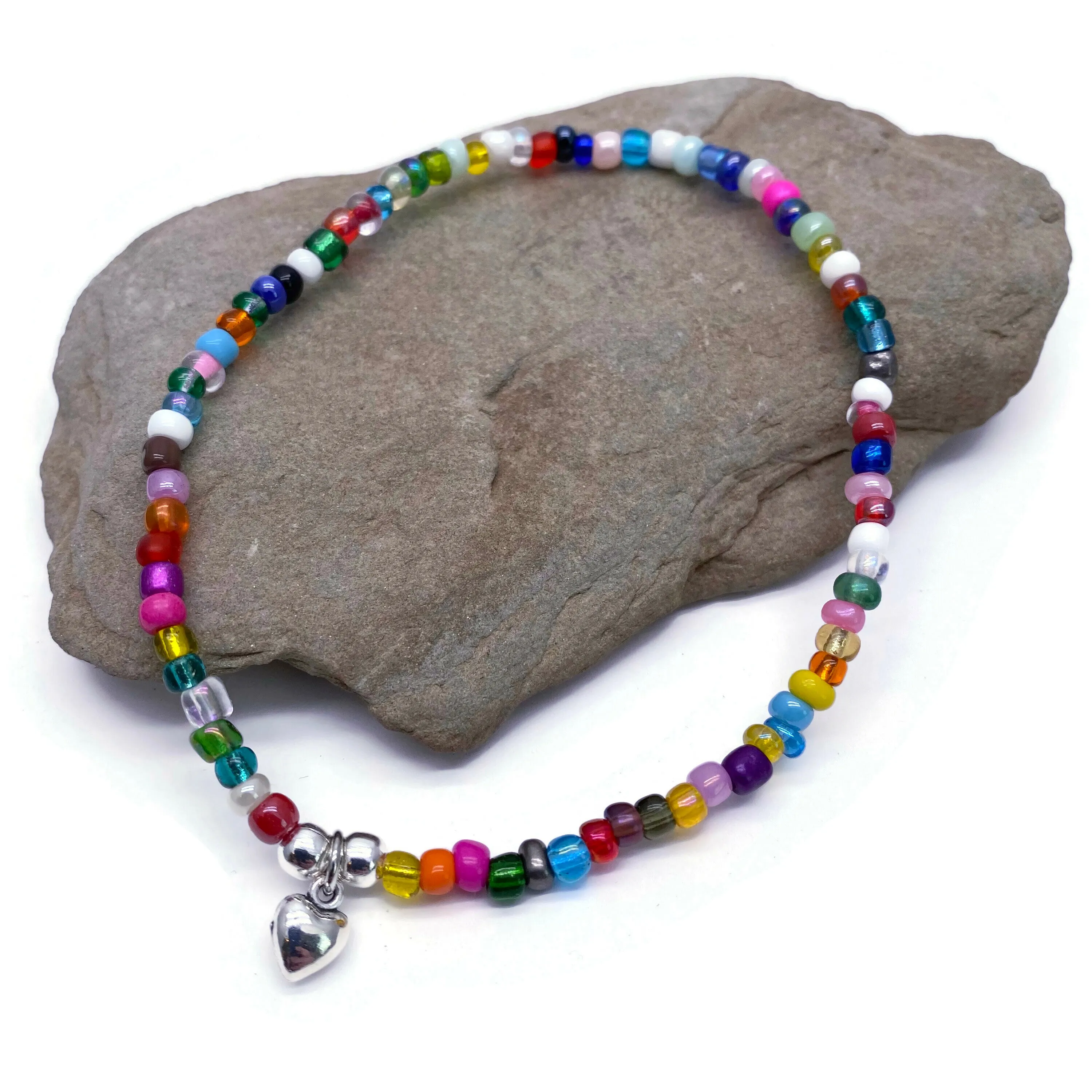 Heart Charm Seed Bead Anklet - Colour Choice