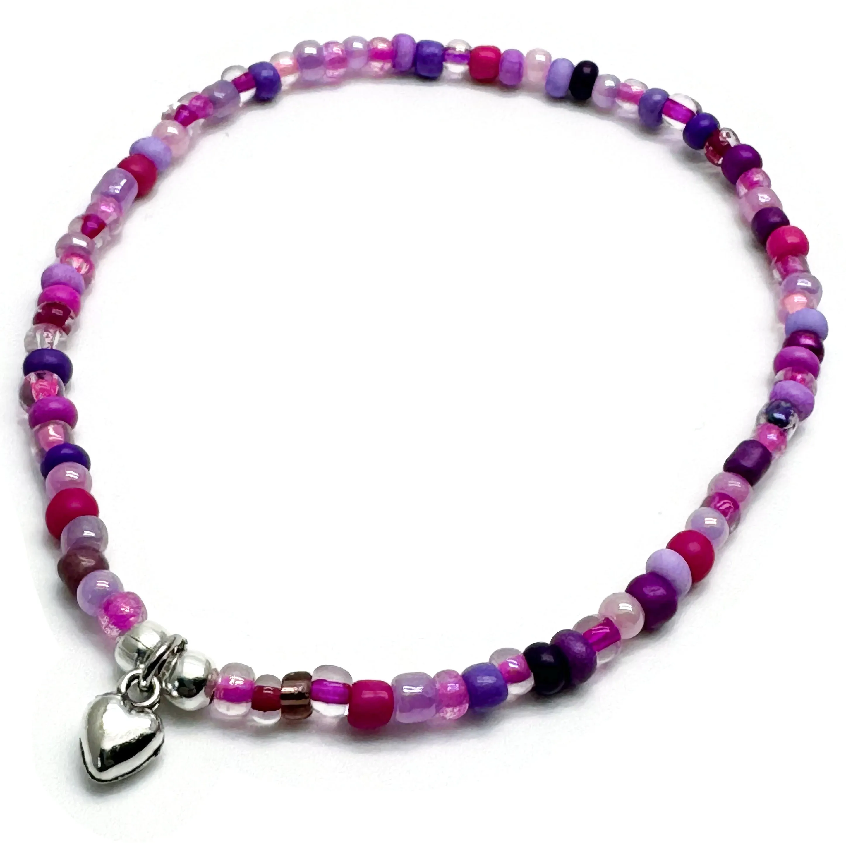 Heart Charm Seed Bead Anklet - Colour Choice