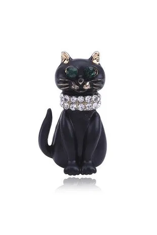 Jewelled Black Cat Brooch