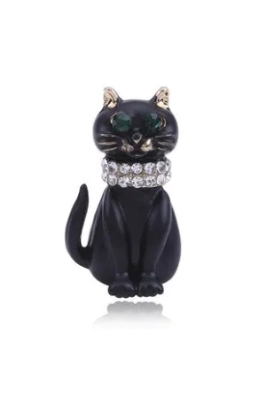 Jewelled Black Cat Brooch