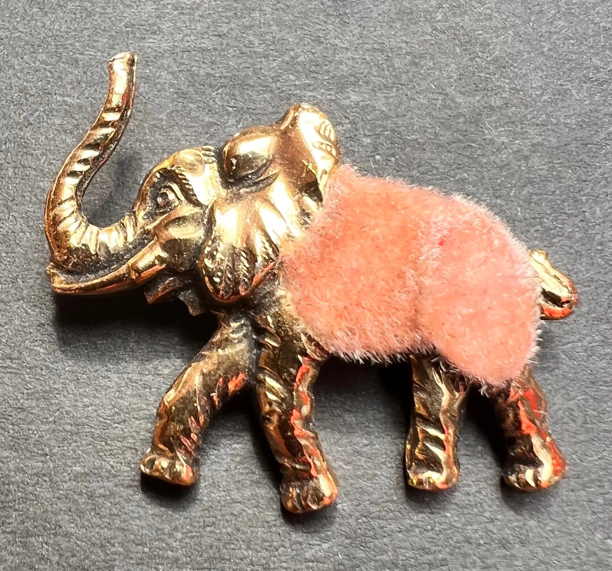 Jolly Vintage Colourful Flocked Elephant Brooches