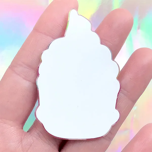 Kawaii Face Cupcake Flatback Cabochon | Acrylic Decoden Embellishment | Toddler Jewelry DIY (1 piece / 38mm x 58mm)