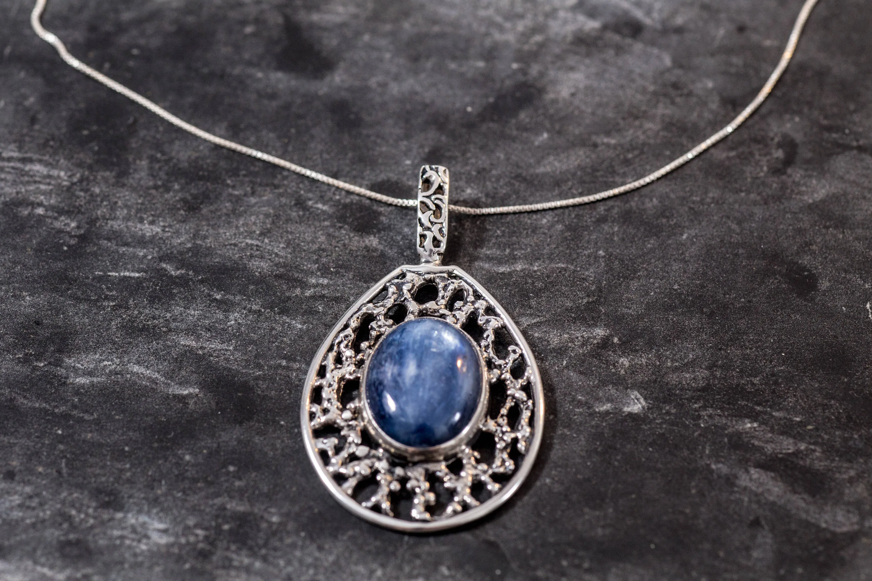 Kyanite Pendant - Large Kyanite Necklace - Blue Statement Necklace