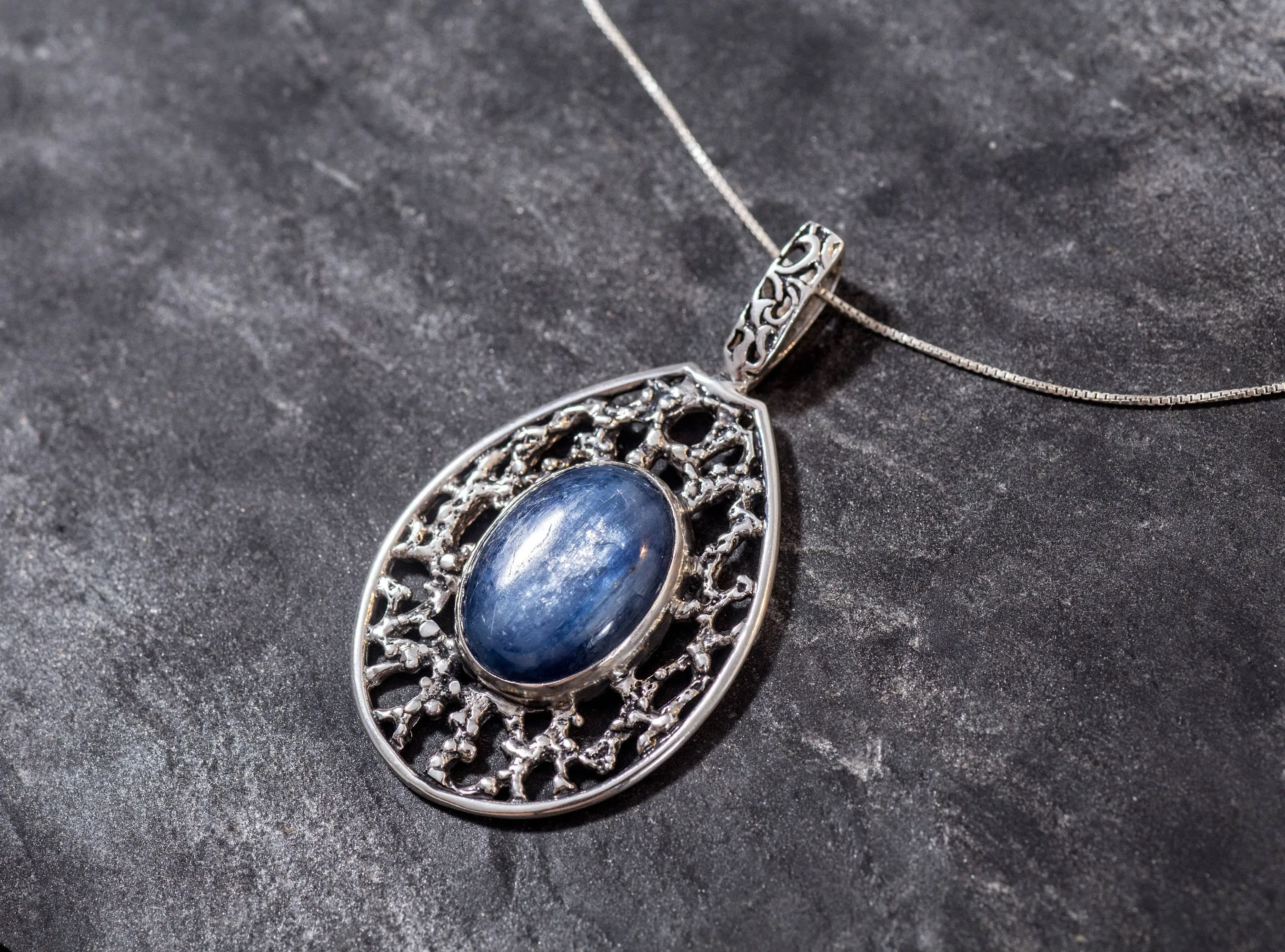 Kyanite Pendant - Large Kyanite Necklace - Blue Statement Necklace